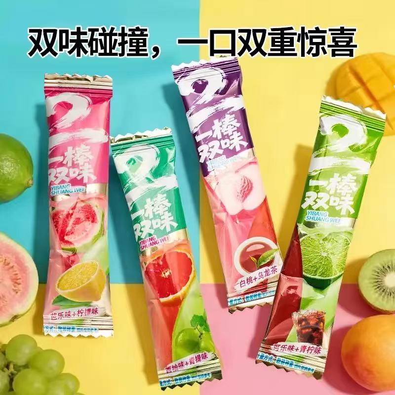 一棒两味耐嚼软糖双口味芭乐柠檬味糖果校园一棒两味嚼嚼乐零食