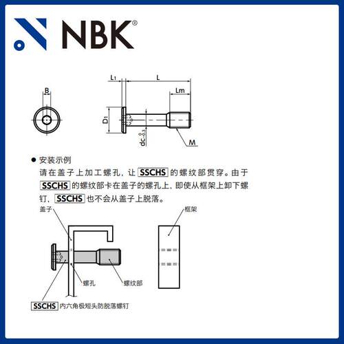NBK SSCHS 不锈钢极短头内六角防脱落螺钉 防丢失螺丝紧固件厂家