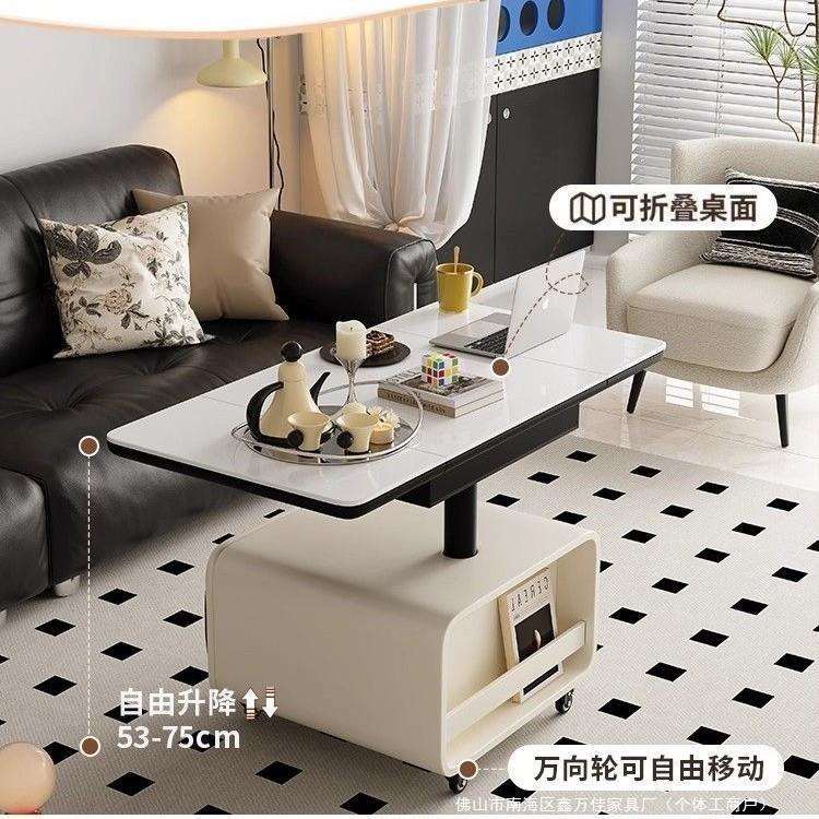 移动岩板茶几可折叠升降意式极简创意多功能客厅小推车沙发边几