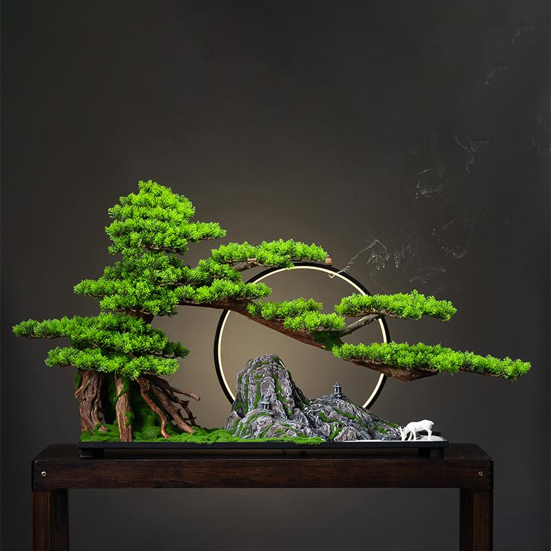 禅意仿真迎客松摆件植物盆景玄关柜桌上绿植盆栽茶几桌面假树装饰