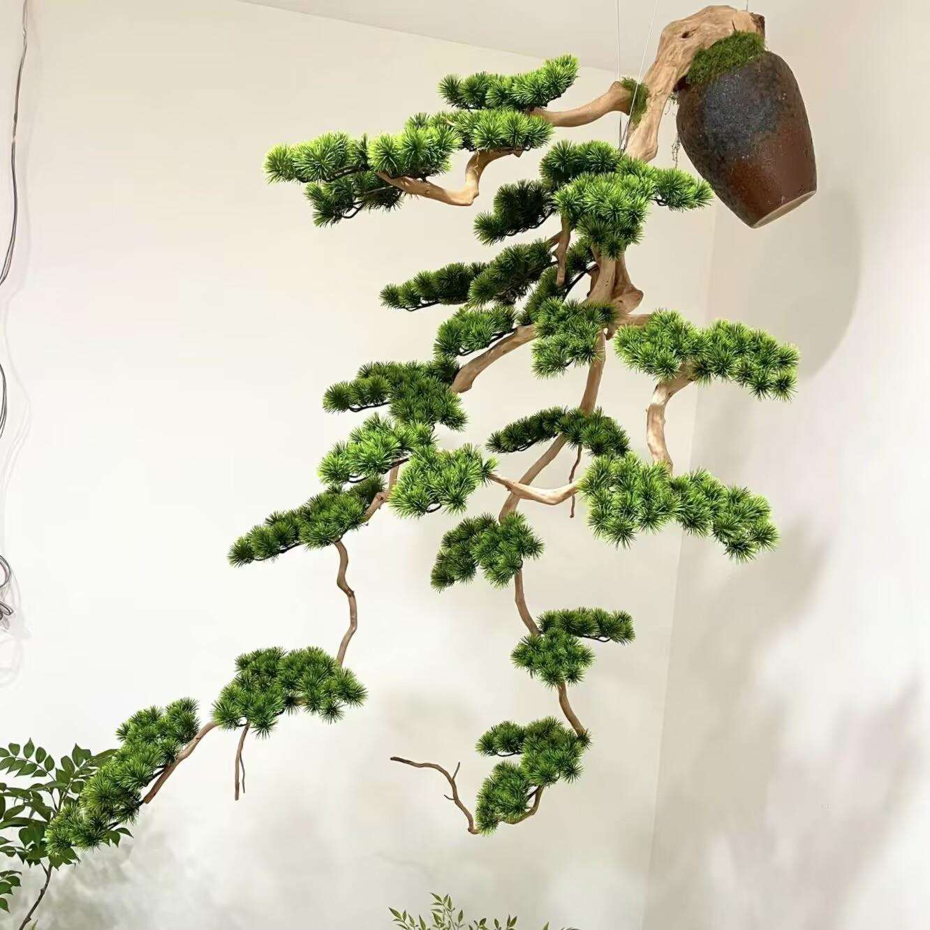 新中式悬挂仿真迎客松中国风吊挂假树松树倒挂绿植造景装饰玄关