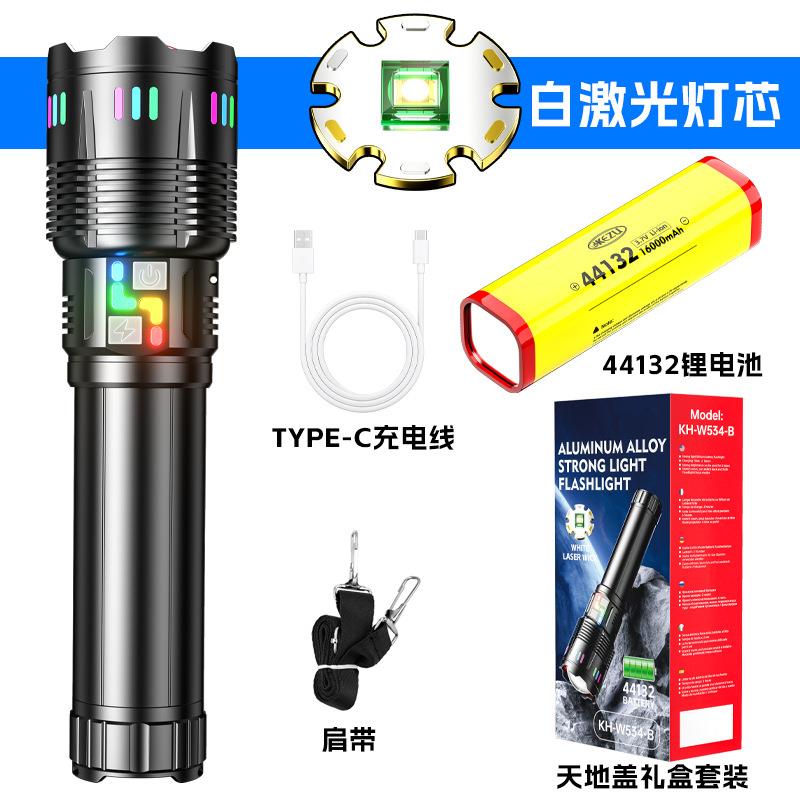跨境新款手电筒铝合金强光镭射炮长续航强光爆亮伸缩变焦充电手电