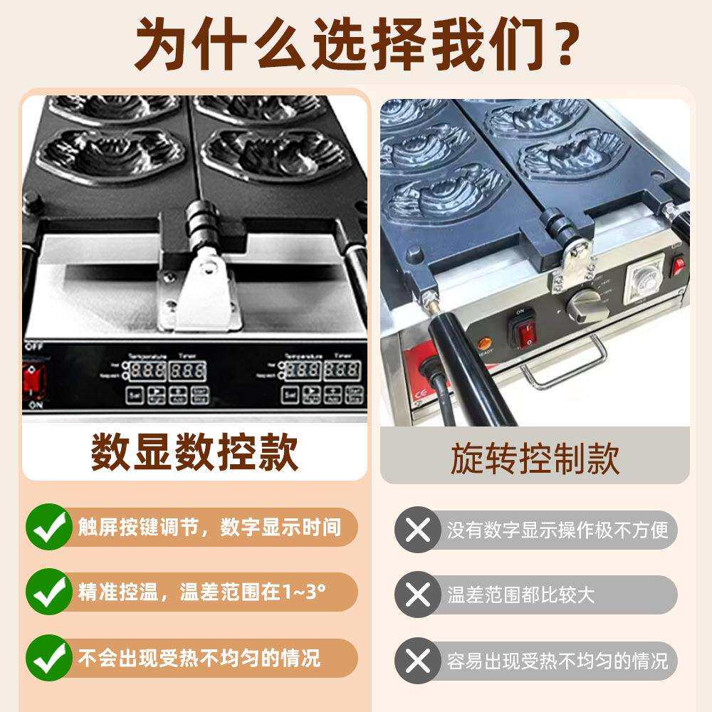 螃蟹电热网红休闲小吃设备爆浆拉丝芝士饼形状华夫炉烘烤金币