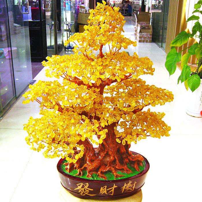 黄水晶摇钱树招财酒柜装饰品摆件家居客厅工艺品创意玄关大发财树
