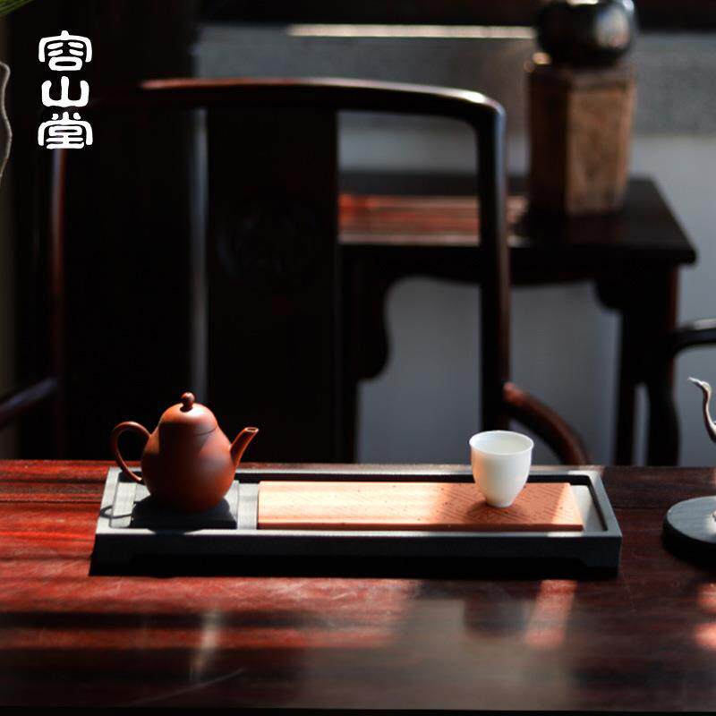 容山堂婉青 长形乌金石茶盘家用大小号托盘干泡台复古红砖茶台