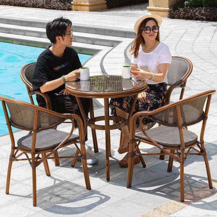 莫家户外桌椅组合庭院藤椅三件套休闲 茶 几藤编椅子阳台小桌椅
