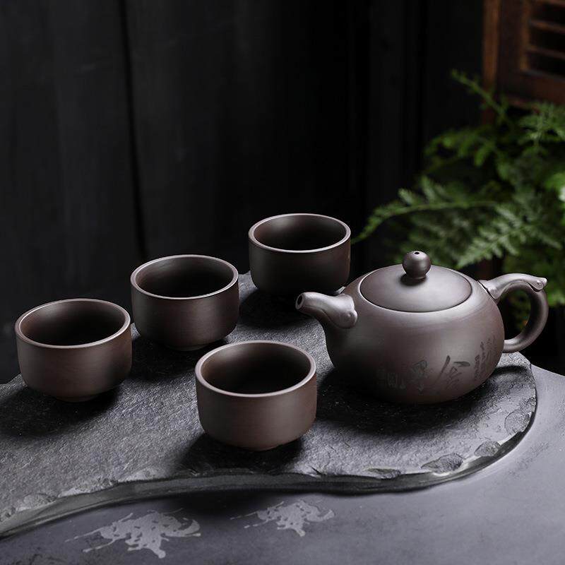 紫砂套装全套家用紫砂壶茶杯简约红色功夫陶瓷茶具