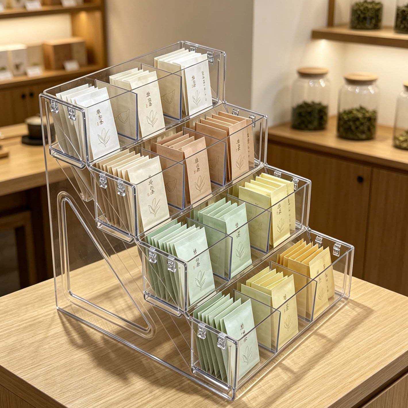 茶叶店专用单泡茶叶展示架茶盒陈列架透明多层茶罐收纳小袋茶叶盒