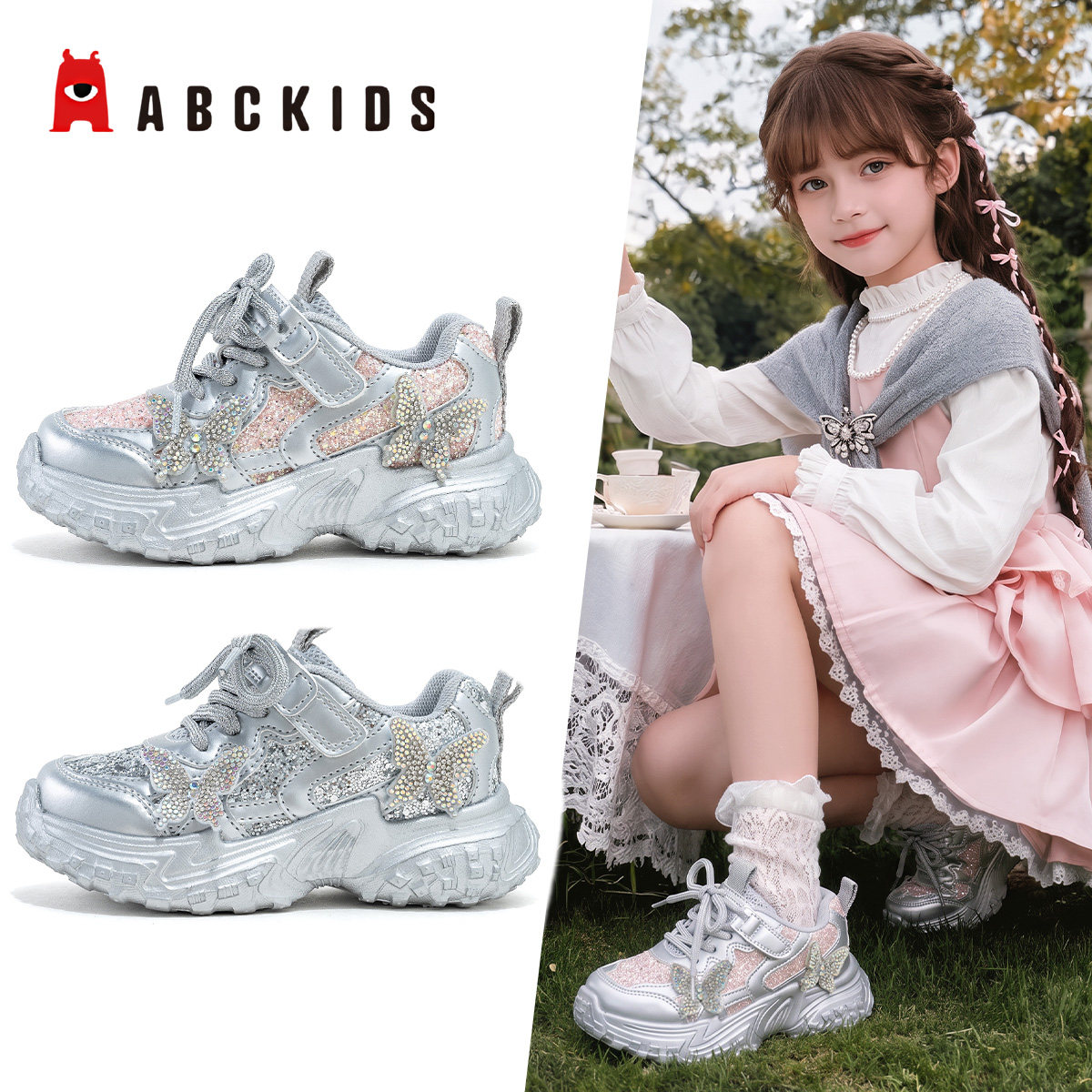 ABCKIDS女童水钻蝴蝶结老爹鞋图片