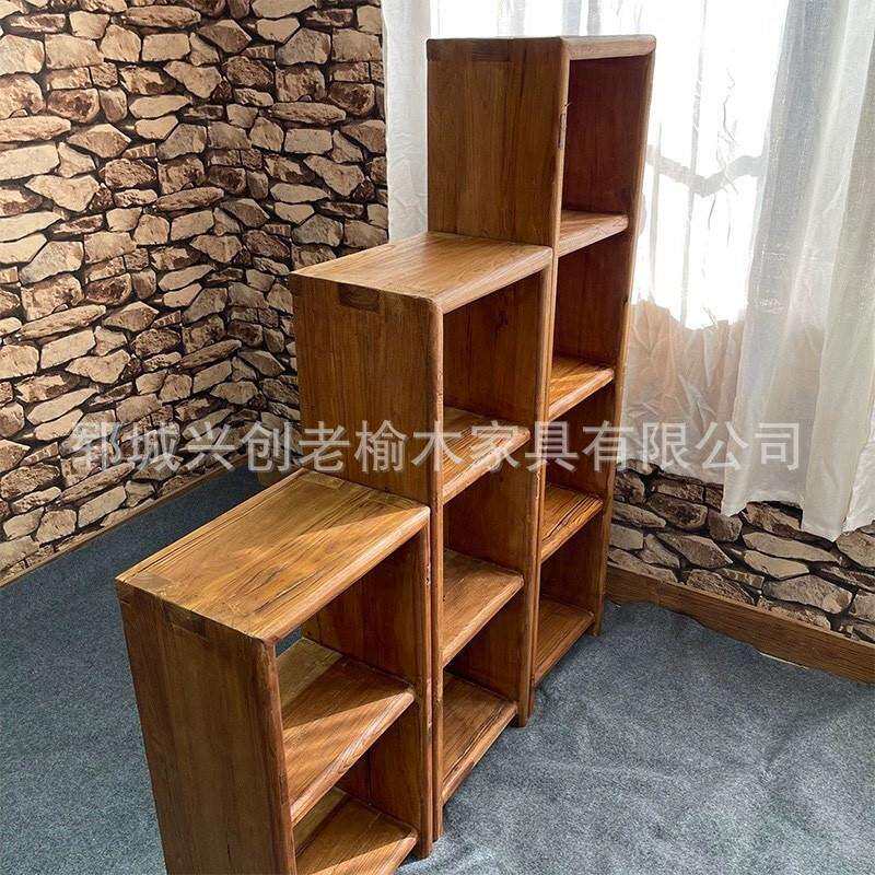 老榆木书架置物架老门板邓华简约书柜实木组合仿古禅意客厅隔断柜图片