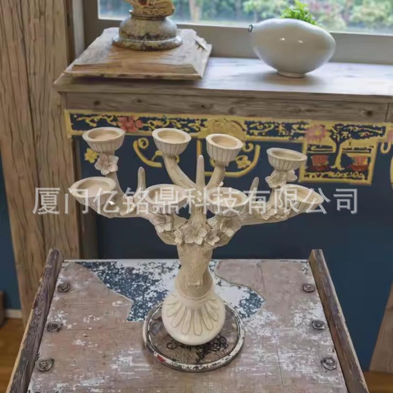 厂家供应树脂鹿角烛台创意动物烛台烛台摆件桌烛光晚餐树脂烛台