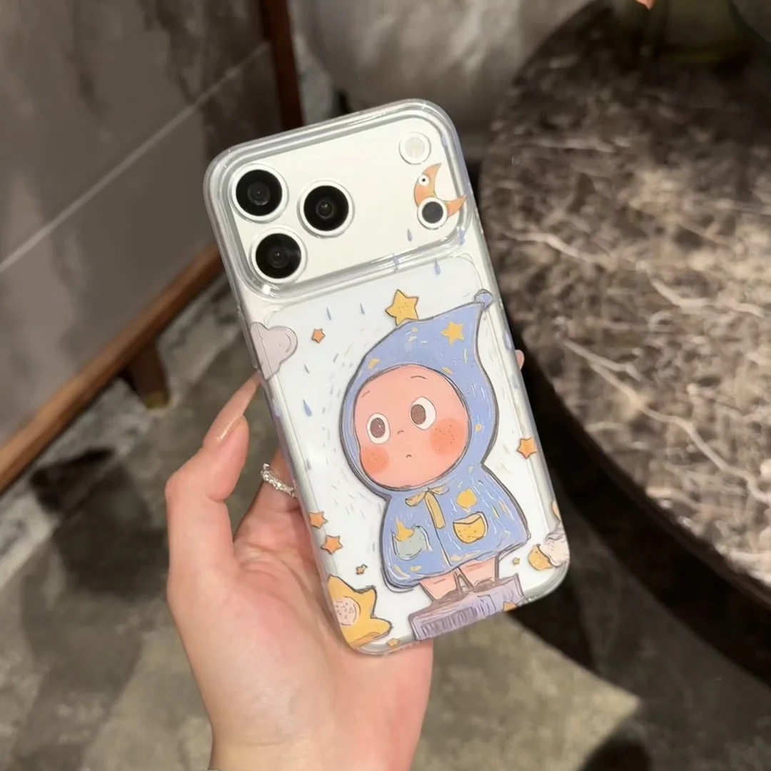 可爱雨衣星星人苹果透明软壳