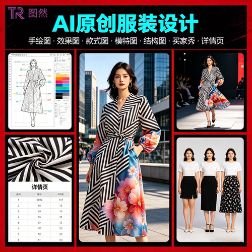 图然Ai服装设计 服饰手绘印花图结构款式线稿图PSD模特一键买家秀