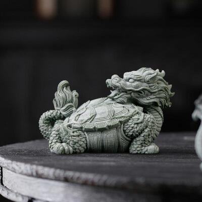 创意中式家居装饰品青砂石招财龙龟瑞兽玄武鱼缸造景水族沉水摆件