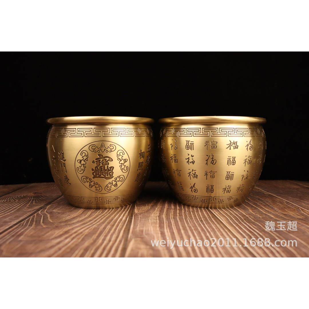 铜缸摆件铜百福缸摆件铜水缸摆件年年有余缸铜聚宝盆缸摆件