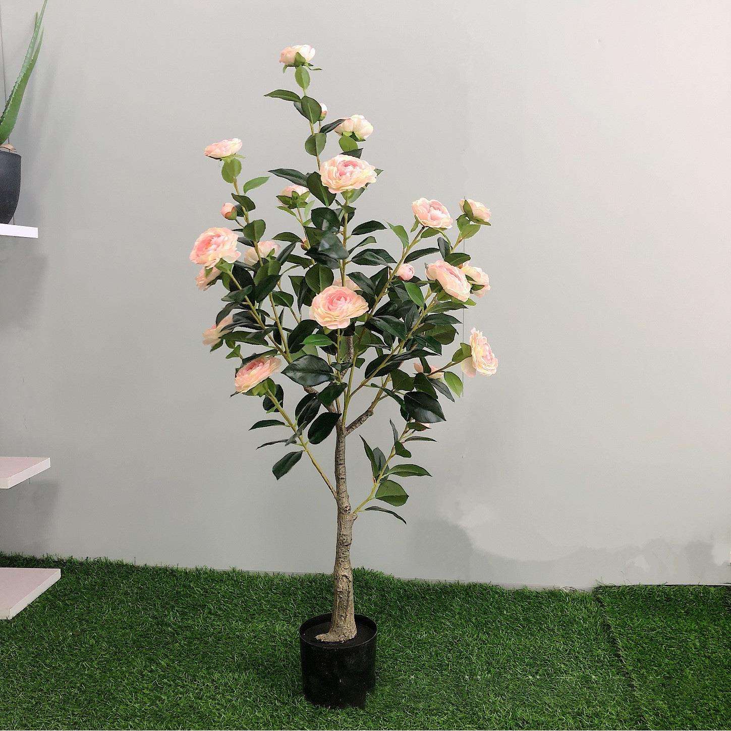 仿真绿植山茶花盆栽仿真树田园风花树办公室落地假绿植装饰盆栽