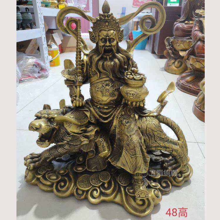 大型纯铜赵公明神像骑虎黑脸武财神爷铸铜赵公明家居工艺品摆件