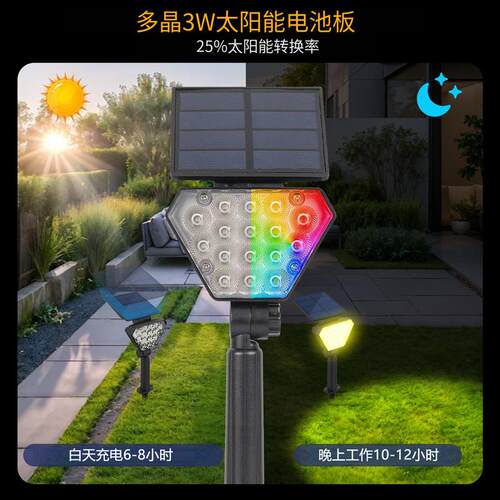 跨境太阳能草坪射灯 LED高亮可折叠户外庭院草地照树插地灯