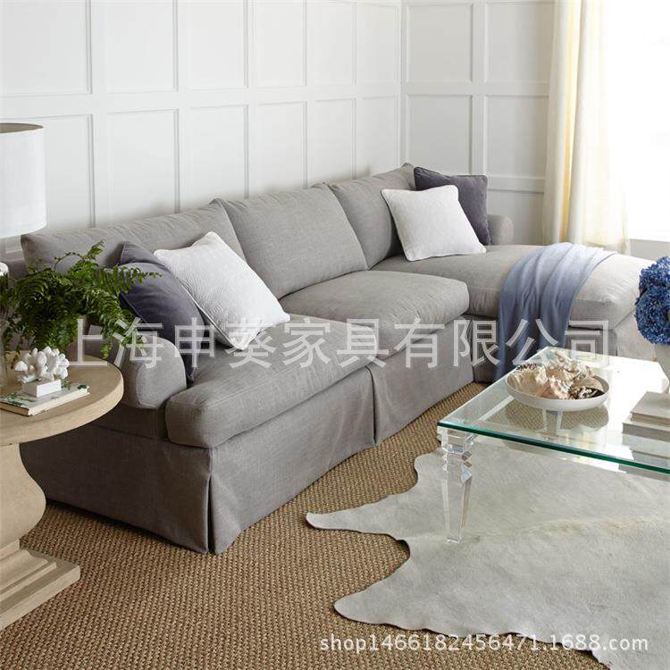 美式乡村棉麻布艺沙发组合L型转角贵妃沙发北欧大小户型灰色沙发