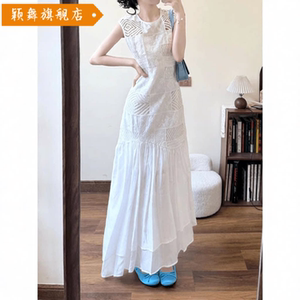 法式独特绝美镂空白色连衣裙女夏季新款小个子气质收腰度假长裙子