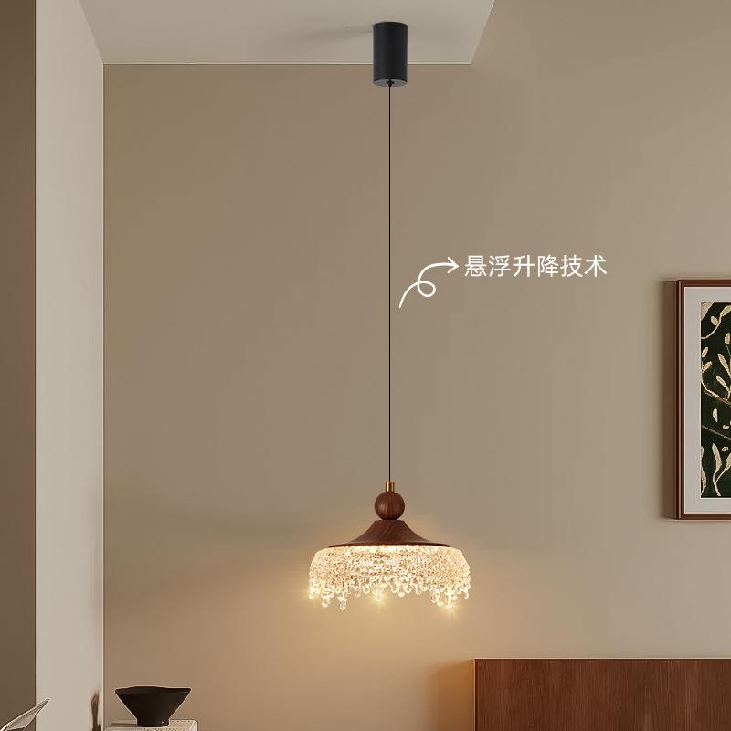 餐厅吊灯中古风灯具复古胡桃木色冰山水滴过道灯法式升降床头吊灯