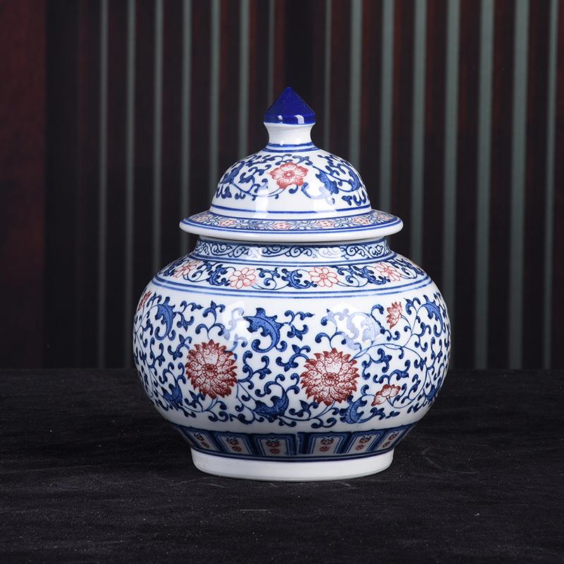 景德镇陶瓷工艺品 青花釉里红陶瓷储物罐 陶茶罐 日用陶瓷