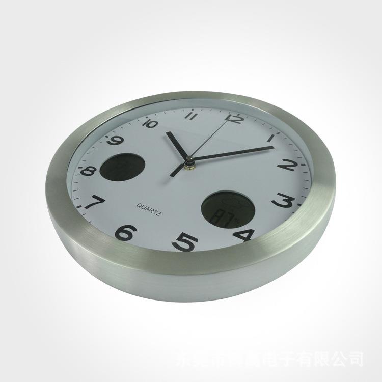 厂家供应 金属挂钟 时尚休闲钟表 电子个性时钟 LCD温湿度计