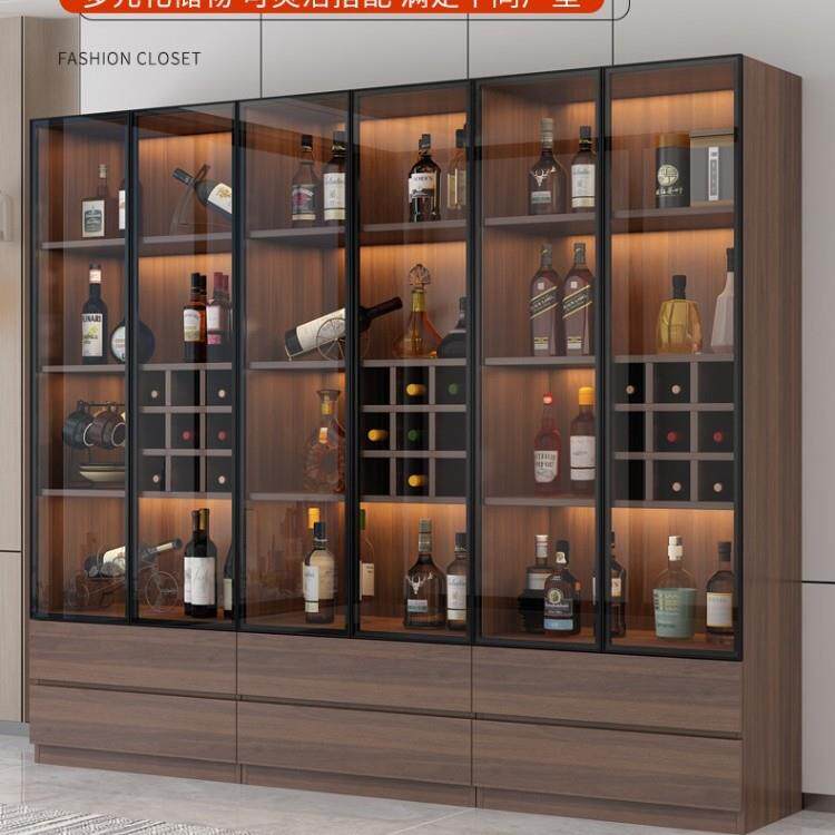 轻奢实木酒柜现代简约靠墙客厅玻璃门展示柜子小型家用储物柜