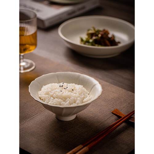 粗陶复古哑光5英寸荷叶斗笠碗米饭碗家用碗盘景德镇餐具