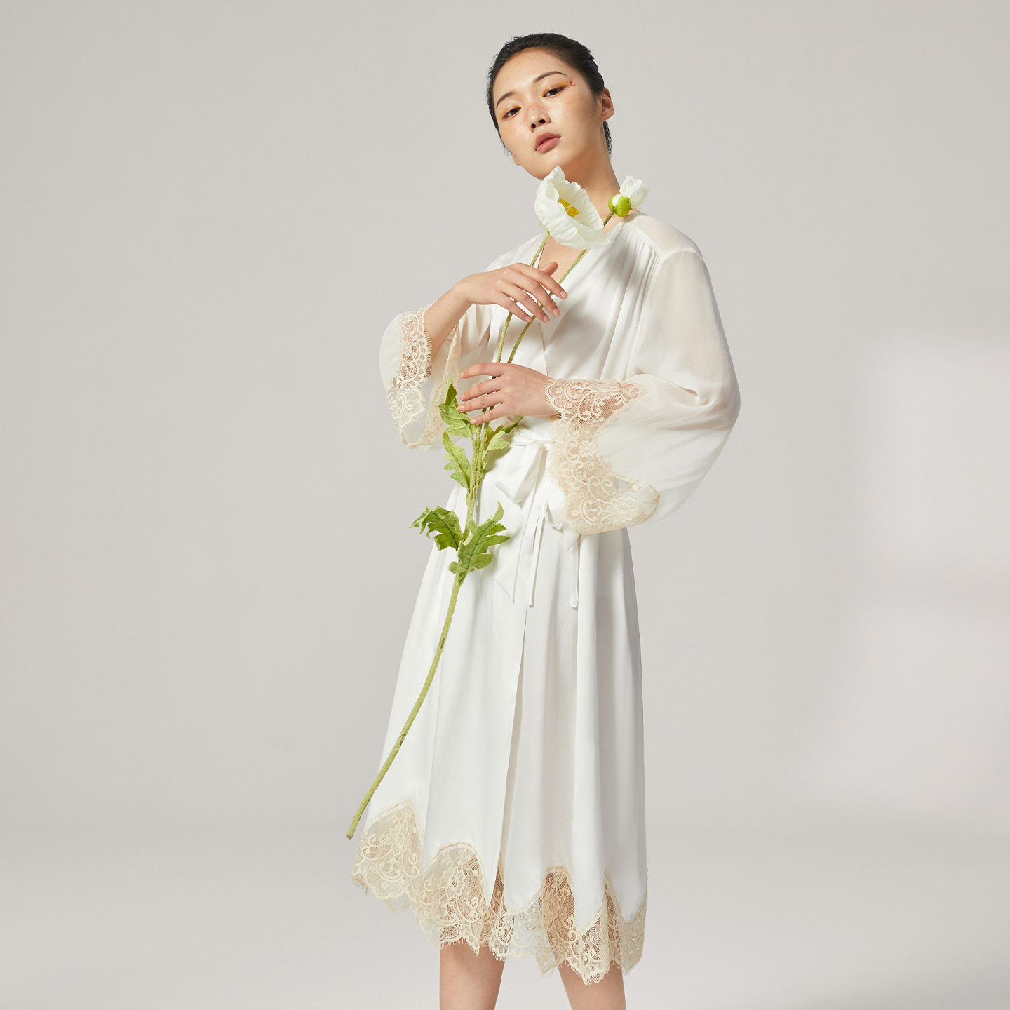 19姆真丝睡衣女浴袍法式蕾丝家居服女送礼重磅桑蚕丝睡袍贵妇