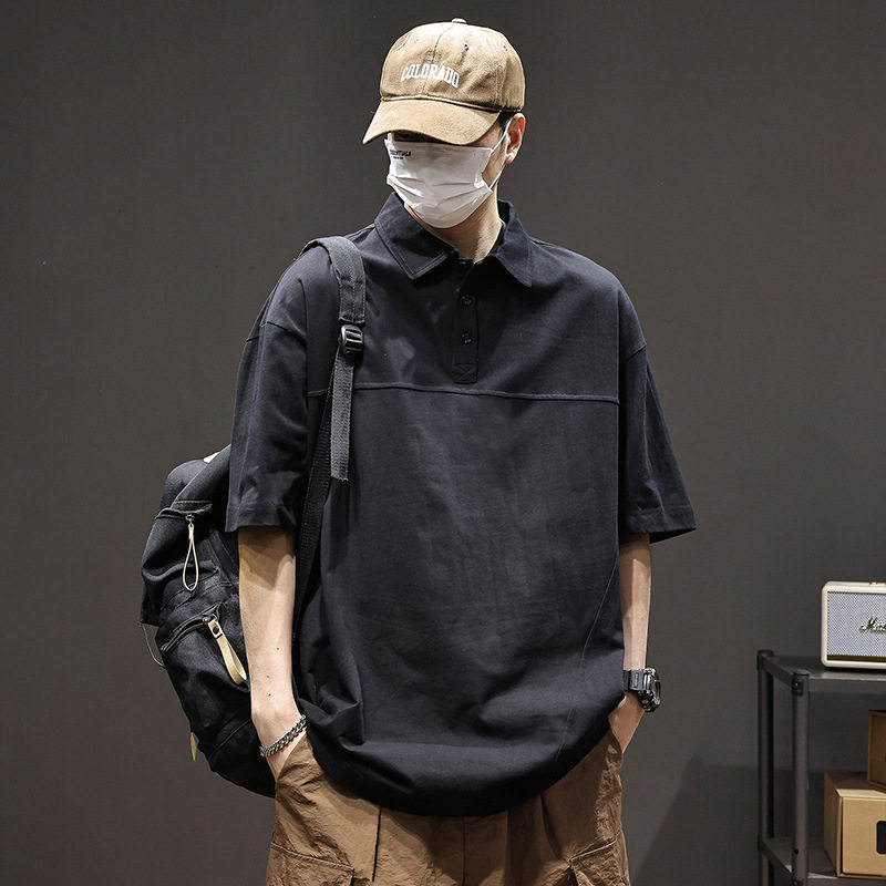 纯棉POLO衫短袖男款夏季潮牌高级感宽松翻领休闲半袖T恤重磅衣服