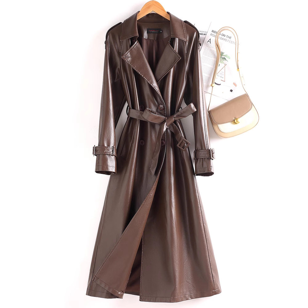 高级感眞皮风衣外套女中长款过膝绵羊皮大衣收腰显瘦外套2025新款