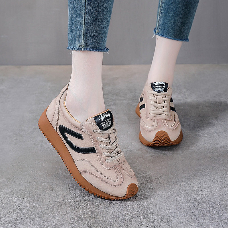 秋季新款复古德训鞋子女款头层牛皮软底轻便运动休闲真皮阿甘女鞋