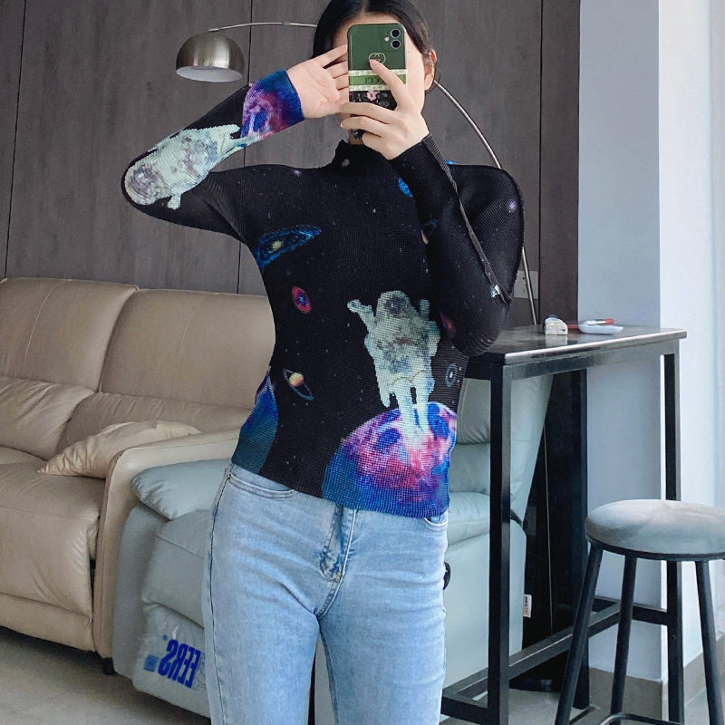 三宅小印花打底短袖长袖上衣秋季设计修身百搭半高领显瘦t恤女