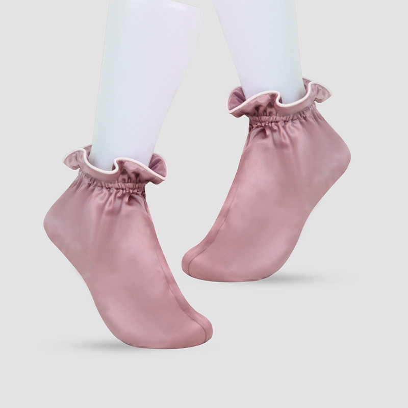 蝶绣100%桑蚕丝大码真丝脚套袜子花边薄款睡觉护脚袜保暖