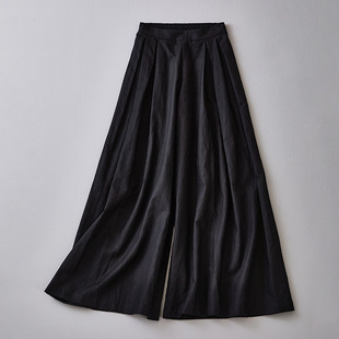 垂感日常百搭休闲阔腿裤 婵茶赋新款 纯色后松紧腰天丝亚麻大摆裙裤