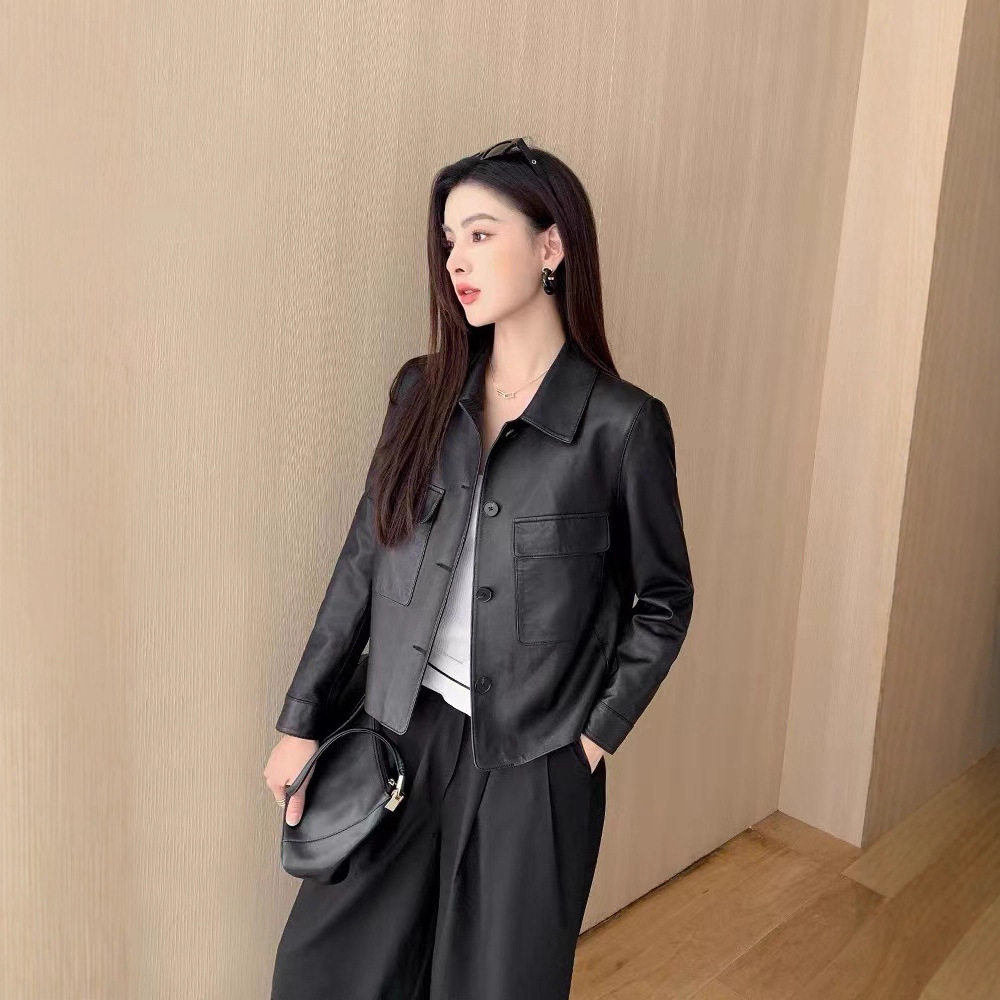 海宁春秋真皮新款绵羊皮皮衣女款休闲简约短款外套
