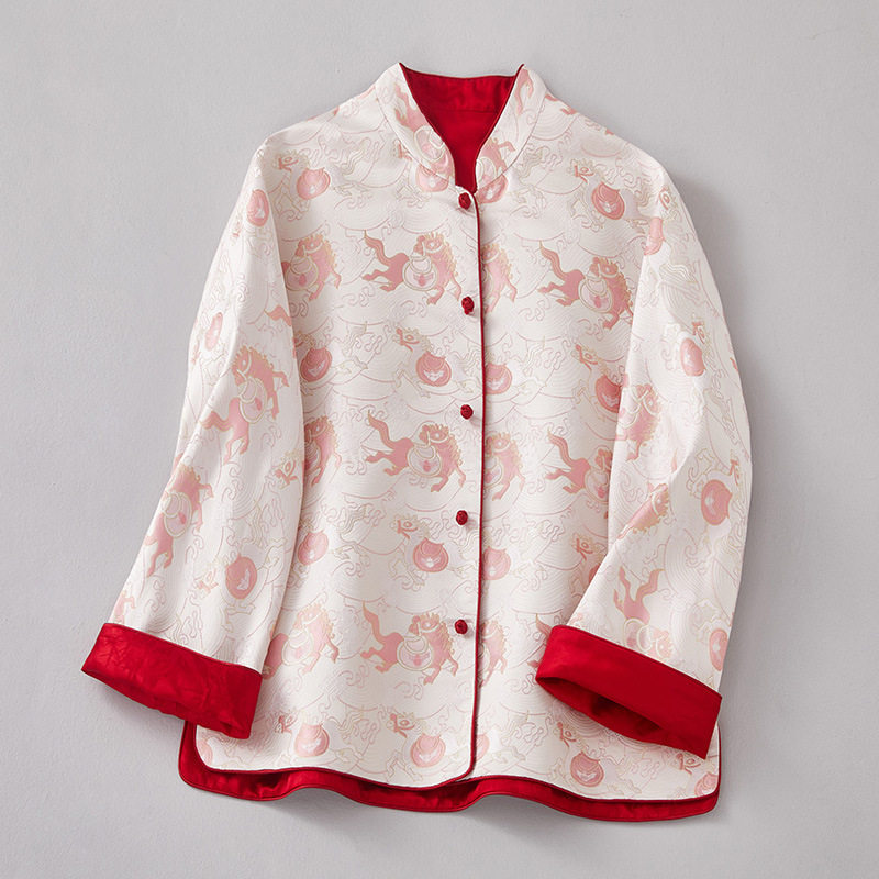 婵茶赋中国风汉服改良唐装上衣立领织锦提花侧开叉短款茶服女外套