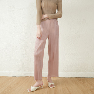 三宅风褶皱裤子2025夏季新款弹力宽松九分高腰显瘦气质百搭休闲裤