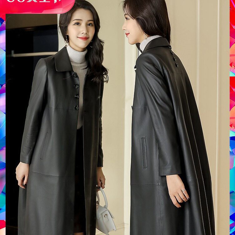 海宁真皮皮衣女2026新款时尚宽松大码外套长款绵羊皮风衣外套