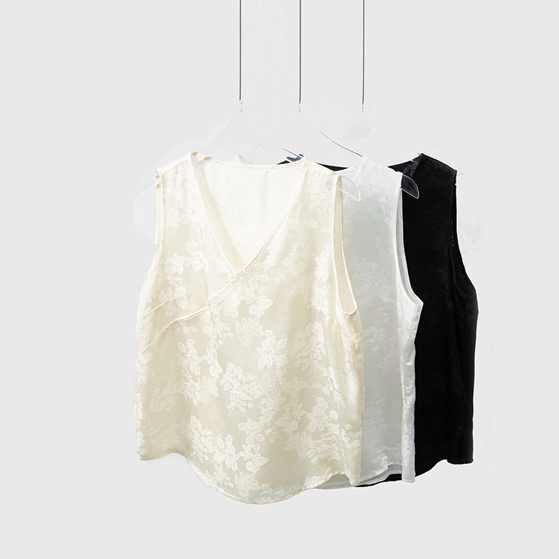 国风真丝缎面提花花萝背心女吊带夏外穿桑蚕丝温柔风上衣夏季马甲