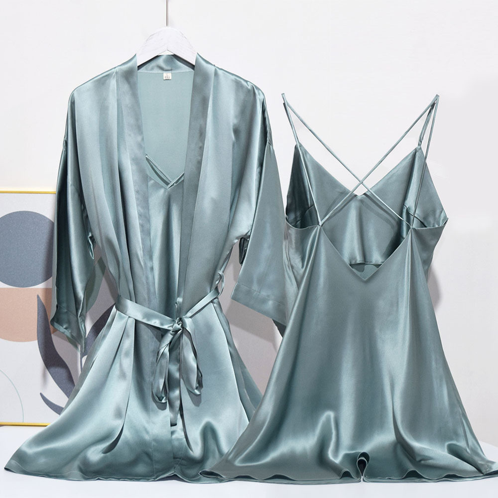 加大码4XL真丝睡袍吊带裙桑蚕丝睡裙女士美背性感睡衣两件套ins风
