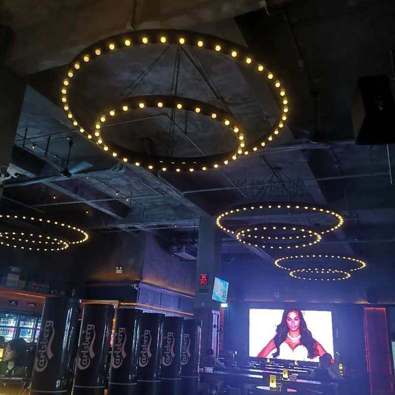 工业风音乐酒吧灯餐厅吊灯loft创意圆形圆环圆圈环形个性工程灯具