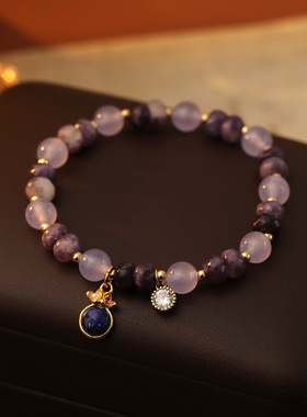 原创新中式紫色水晶手链轻奢气质旗袍马面裙配饰紫气灵光转运首饰