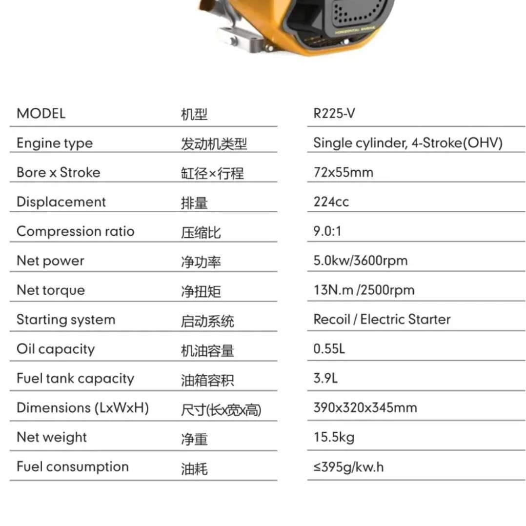 Rato汽油发动机172汽油机R225-V工程机械水泵动力4.9kw
