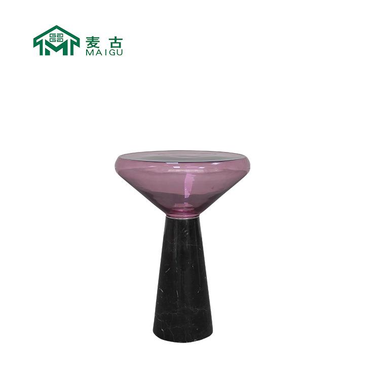 麦古 北欧设计师边几手工玻璃茶几天然大理石鼓手茶几角几