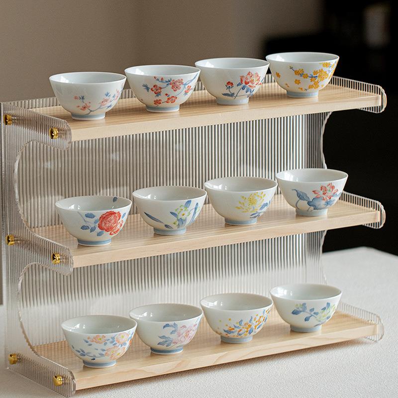 青己玉泥白瓷手绘主人杯十二花神系列梅花家用茶杯陶瓷品茗杯单杯