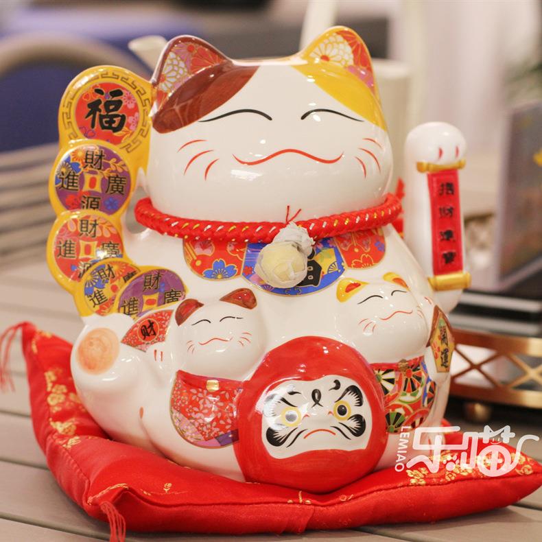 乐喵7寸陶瓷招财猫电动摇手猫 店铺开业家居摆件料理店收银台摆放