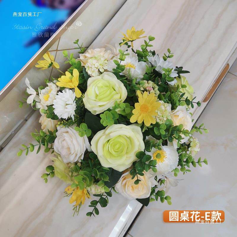 酒店转盘圆桌花圆餐桌装饰花商务台花摆设花绢花摆件其他