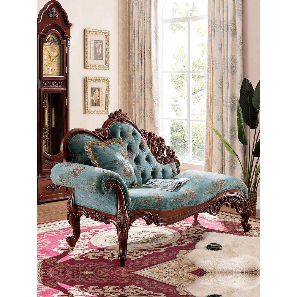 美式实木贵妃椅布艺阳台休闲太妃椅沙发卧室美人榻欧式单独小躺椅